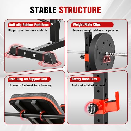 Foldable 1500LBS 8 IN 1 Olympic Weight Bench Set with Squat Rack, Leg Extension/Curl & Preacher Curl, Adjustable Bench Press Set with Safety Bar Catches for Home Gym Full Body Workout - color: magenta