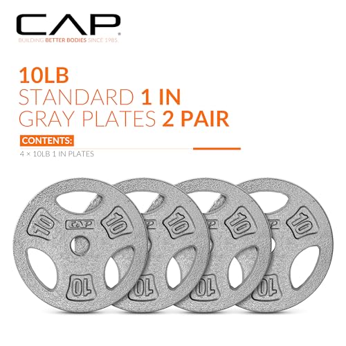 CAP Barbell Standard 1-Inch Grip Weight Plates - color: Gray, size: 10 lbs Plate Pack (x4)