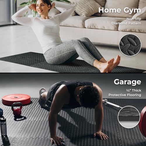 Sunny Health & Fitness Durable Multi-Use Floor Mats for Home, Gym & Play | Exercise Floor Mat, Cushioned Support, Connect Multiple Mats, Easy-Clean Surface, Home Gym, Playroom, Floor Protection - style: 6 FT x 4 FT