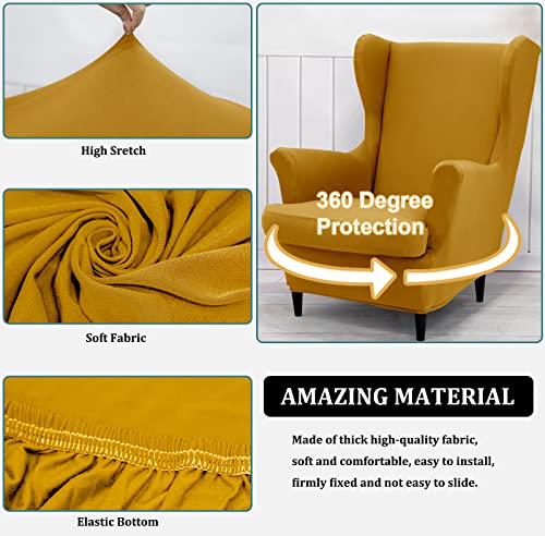 NILUOH Wingback Chair Cover 2-Piece Soft Stretch Wing Chair Slipcover Solid Color Armchair Sofa Couch Cover Furniture Protector with Elastic Bottom for Living Room Bedroom (Ginger) - color: Ginger