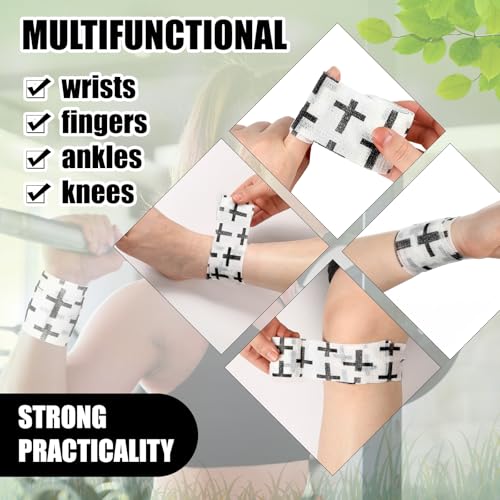 Geiserailie 12 Pack Christian Athletic Tapes 2 Inch x 5 Yards Self Adhesive Bandages Sports Wraps Breathable Elastic Wrap Non Woven Bandage for Wrist, Ankle, Baseball Football(White) - color: White, Black