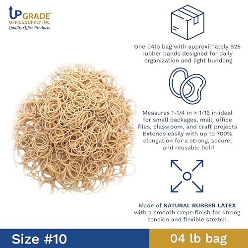 Upgrade Office Supply Rubber Bands, Size #10, 925 Count, 4 oz, USA