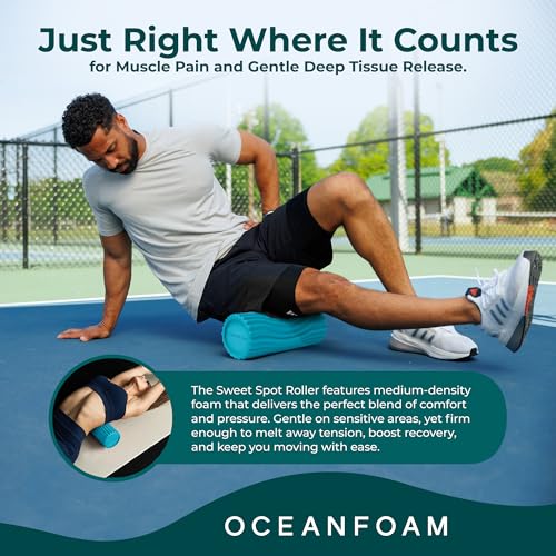 Oceanfoam Sweet Spot Medium Exercise Foam Roller 14"x5.5" – Medium Density Travel Foam Roller for Physical Therapy, Deep Tissue Massage, Yoga, Pilates, Classic Exclusive Wave Texture (Miami Blue) - color: Miami Blue