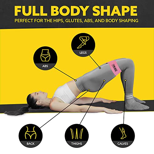 Tribe Lifting Fabric Resistance Bands for Working Out - 5 Exercise Bands Set for Legs and Glutes - Booty Bands for Women and Men - Thick Cloth Workout Bands for Physical Therapy, Hip Training - color: Pink