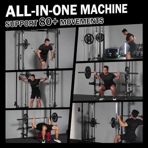 Mikolo Folding Squat Rack, Wall Mounted Power Rack with Cable Crossover Machine & LAT Pull Down, Functional Trainer with 5 Adjustable Function Modes, Home Gym Package - color: Red, size: WR00 SlimFold (Rack Only)