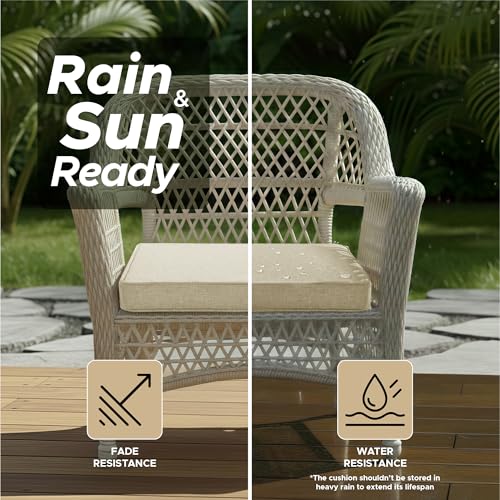 Outdoor Chair Cushions, Water-Resistant & Fade-Resistant, Patio Furniture Seat Replacement Chair Pads with Ties Zipper, Removable Cover, Non-Slip Bottom, Set of 2, 17 x 16 Inch, Beige - color: Beige, size: 17" x 16" 2 Pack