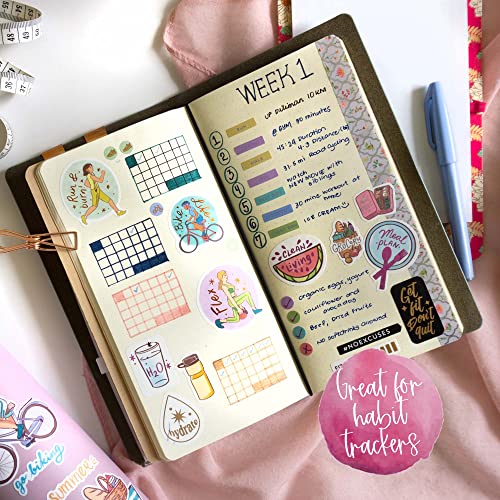 Navy Peony Fitness and Workout Stickers (460+ pcs, 8 Sheets) — for Planners, Journals