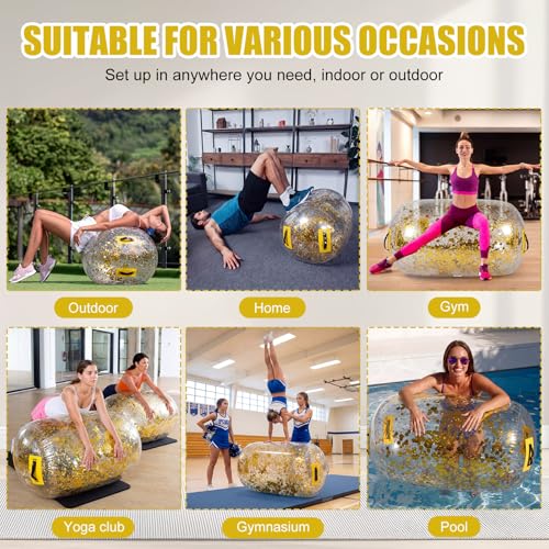Gemscream Gymnastics Barrel Inflatable Air Roller Mat 40" x 24" Glitter Tumbling Air Barrel Gymnastic Cylinder Tumble Equipment for Back Handspring Trainer Cheerleading Yoga Home Use - color: Glitter Gold