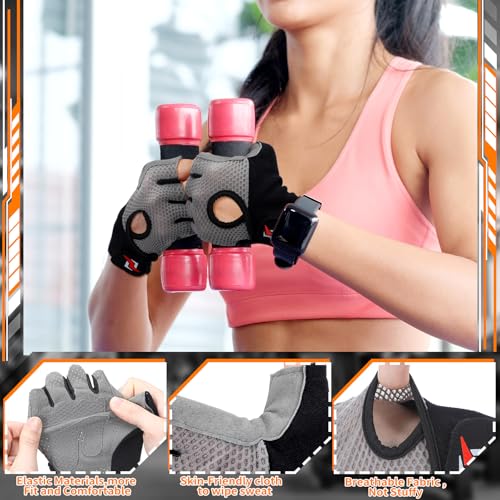 Fourluoo 3 Pairs Weight Lifting Gloves for Men Women, Gym Workout Gloves with Full Palm Protection, Breathable Anti-Slip Fitness Glove for Training, Cycling, Pull-ups, Medium - style: Dark Style