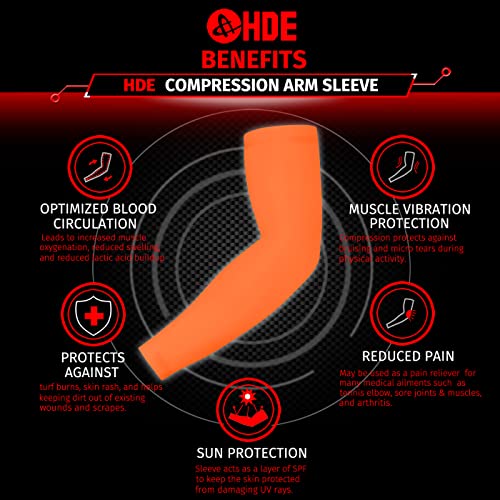 HDE Arm Compression Sleeves for Kids Basketball Shooting Sleeve Youth Sports Cooling Sun Protection Football Baseball 1 Pair - color: Orange, size: Youth Large