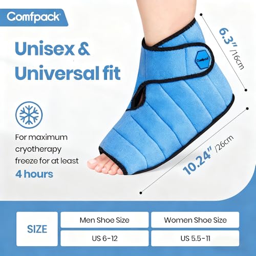 Comfpack Ankle Foot Ice Pack Wrap for Plantar Fasciitis Relief with 2 Hours Long Lasting Cold, Reusable Ice Boot for Injuries, Sprained Ankle, Swelling, Achilles Tendonitis, Surgery ﻿ - style: Foot Ice Pack Wrap