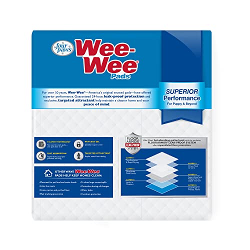 Four Paws Wee-Wee Superior Performance Unscented Pee Pads for Dogs & Puppies, Quilted Leak-Proof Dog Housebreaking Potty Training Floor Protection, 22" x 23", 30 Count - size: 30 Count