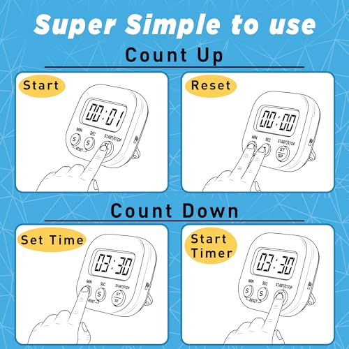 Pack of 4 - Kitchen Timer with Big Digital Numbers and Loud Alarm - Kitchen Timers for Cooking, Classroom for Kids, Gym, Yoga, Office. - size: Pack of 4