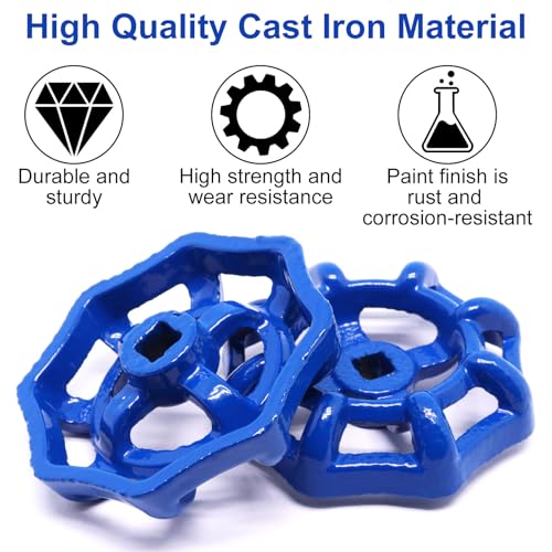 2 Pack Outdoor Faucet Handle Replacement, 6mm x 6mm Square Stem Hole Water Spigot Handle Replacement, Cast Iron Round Wheel Outside Faucet Handles with Screws Spacer (Blue) - color: Blue, size: 6mm x 6mm (2pcs)