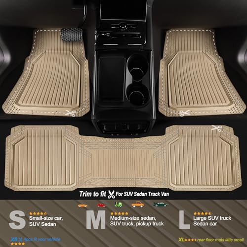 CAR PASS Heavy Duty Rubber Floor Mats for Car, Waterproof Liner Deep Dish Car Mats Full Sets, Universal Trim to Fit for SUV Truck Sedans Vans, All Weather Automotive Floor Mats 3pcs, Solid Beige - color: All Beige