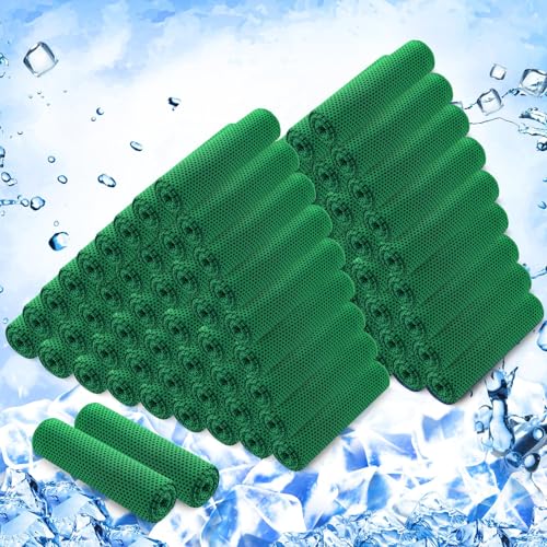 Hosuly 100 Pack Cooling Towels, 40"x12" Cooling Towels for Neck and Face Breathable Soft Chilly Sweat Rag Microfiber Sport Rags for Gym Yoga Golf Running - color: Green