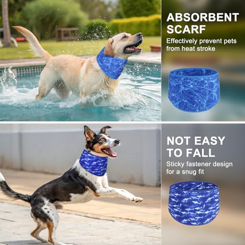 BEAUTYZOO Dog Cooling Bandana for Medium Large Dogs, 2 Pack Instant Cooling Bandanas Breathable Cooling Ice Towel Neck Wraps, Pet Scarf Keep Dogs Cool in Hot Summer,Shark M - color: Shark + Ripple Blue, size: Medium(Neck Girth:13-19in)
