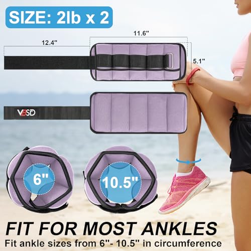 VBSD Adjustable Ankle Weights for Men Women, 2 4 6 8 10 lbs 1 Pair Leg Weight Straps, Weighted Ankle Weight Set with Removable Sandbags for Walking Running Yoga Physical Therapy Gym Home Workout - color: Lavender, size: 2LBx2