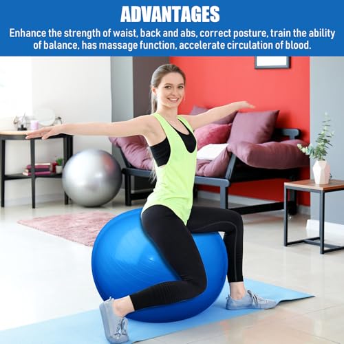 Leyndo 4 Pcs 26 Inch Yoga Exercise Ball Pilates Pregnancy Birthing Fitness Ball with Quick Pump Anti Burst for Improved Posture, Balance, Yoga, Pilates, Training - color: Blue