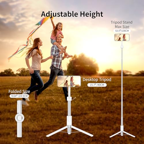 Magnetic Phone Tripod for iPhone 54" Automatic Pop-up Selfie Stick | Tripod Stand with Remote and Metal Ring for Cell Phone Video Recording/Photography/Vlogging (White) - color: White, size: 54in