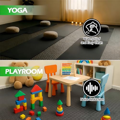 24 Sq Ft (6 Tiles) Interlocking Exercise Mats, EVA Foam Gym Floor Tiles for Home Gym, Yoga, Kids Playroom, Non-Slip Protective Flooring - size: 24 Sq Ft (6 Tiles)