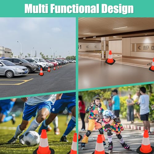 BESEA 12" inch Traffic Cones Soccer Training Cones Sport Cones Road Parking Cone with 4" Highly Reflective Collar(8 Pack) - size: 12 inch