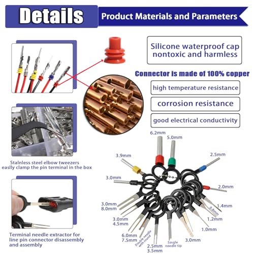 950Pcs Connector Pins Kit Crimped Terminal Automotive Electrical | 1/1.5/1.8/2.2/2.3/2.5/2.8/3.5mm Male Female Wire Seals Removal Tool Motorcycle ATV Non-Insulated Plug Crimp Set