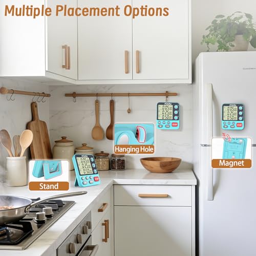 Digital Dual Triple Kitchen Timer, 3 Channels Magnetic Countdown Stopwatch Timer for Cooking, Loud Alarm Large Display Multi Food Memory Timer for Seniors & Teachers Battery Included (Blue) - size: YS318 Blue