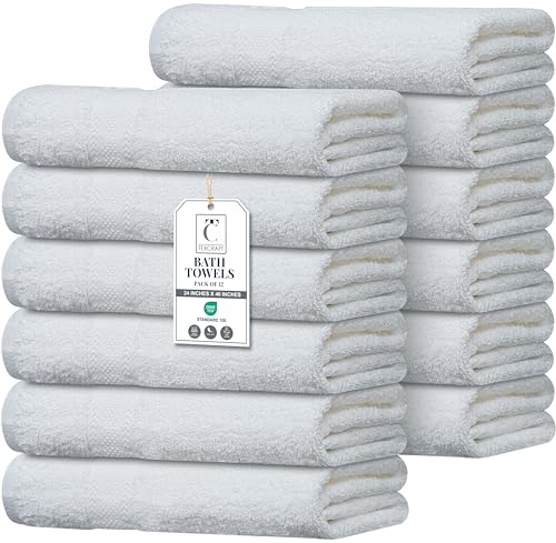 Commercial Bulk Pack of 12 Small Bath Towels – 100% Cotton Terry 24" x 46" – Ideal for Hotels, Salons, Gyms, Spas & Institutional Use – White - color: White, size: 24"x46" - PK 12