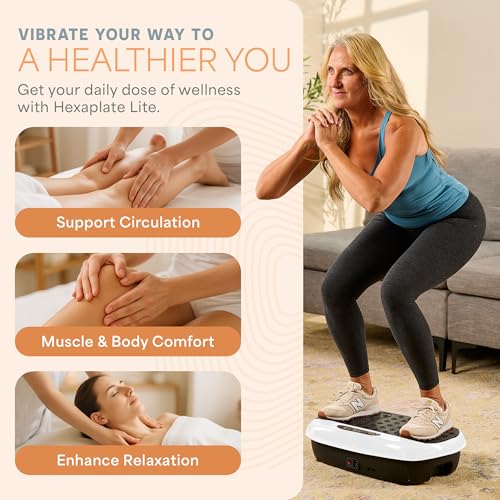 Lifepro HexaPlate Lite Vibration Plate Exercise Machine — Magnetic Acupoints, 99 Speeds & 10 Presets Vibration Platform Machine with Resistance Bands — Vibrating Plate for Lymphatic Drainage & Toning - color: White