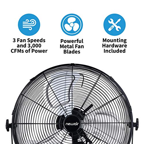NewAir 18” High Velocity Wall Mounted Fan | Industrial Grade with 3,000 CFM Airflow, 3 Speeds and Heavy-Duty Metal Blades | Fan for Bedroom Garage, Gym & Home Use