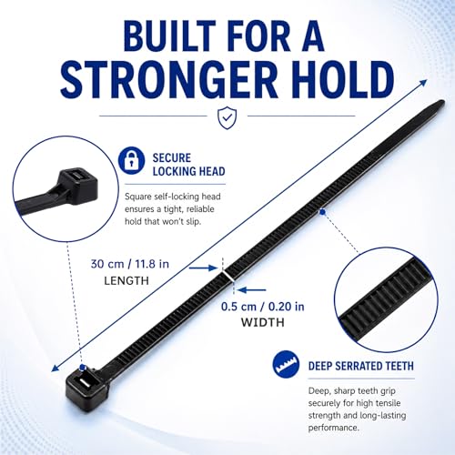 Zip Ties 12 inch, 4000 Pack Heavy Duty Black Zip Ties with 120 lbs Tensile Strength, Self-Locking Nylon Cable Ties,Wire Ties for indoor and outdoor use. - color: Black, size: 12"(4000 Pack) 120 Lb