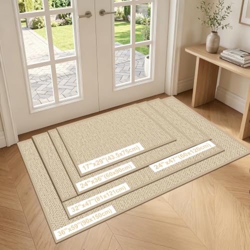 LEKEEPGO Door Mat 17"x29", Non Slip Door Mat Indoor Entrance, Rubber Backing Indoor Door mats Washable Absorbent Low-Profile Doormat Front Entryway Entry Resist Dirt Inside Door Mats, Khaki - color: Khaki, size: 1'5" X 2'5" (Rectangular)
