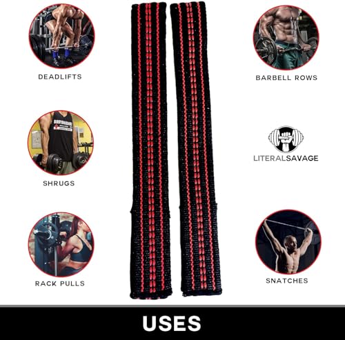 25" Powerlifting Straps (Pair) – Dominate Deadlifts with Heavy Duty Cotton Wrist Wraps – Maximum Grip Support for Strength Training & Weightlifting – Black/Red – For All Lifters: Newbies, Pros, Young Guns & Gym Vets - color: Black with Padding
