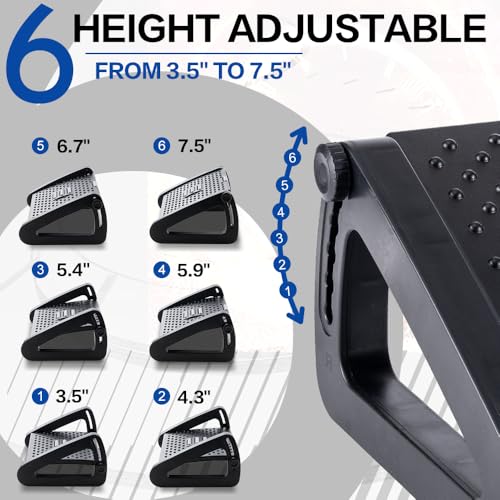 Foot Rest for Under Desk at Work - Six Heights Adjustable Under Desk Footrest - Ergonomic Foot Stools for Under Office Desks - Desks Foot Rest with Massage Rollers - Leg Rest for Chair (Black) - color: Black