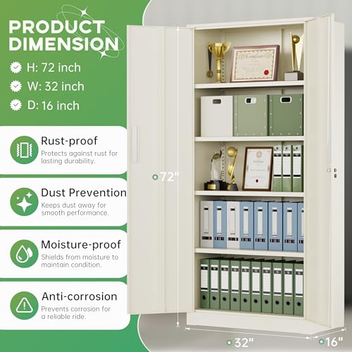 INTERGREAT Metal Storage Cabinet, 72" H Lockable Steel Cabinets with Locking Doors, Storage Locker with Adjustable Shelves for Office, Home, Garage, Gym, School (Warm Grey) - color: Warm Grey, size: MSC-D16