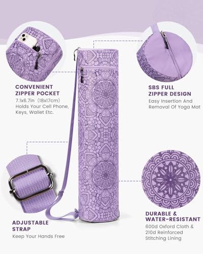 Gonex Yoga Mat Bag with Full-Zip Design, Fits Most Mats | 600D Oxford Fabric, Wet Pocket, Front Zip Pocket, Adjustable Strap, Fits Mats up to 26" - color: Lilac Purple