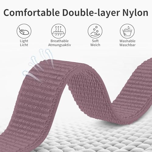 Nylon Sport Ankle/Arm Band Compatible with Fitbit Versa 4/Fitbit Versa 3 /Fitbit Sense 2/Fitbit Sense Bands,Elastic Nylon Braided Arm Strap Replacement Ankle band for Women Men - color: Smokey Purple/Flesh Pink