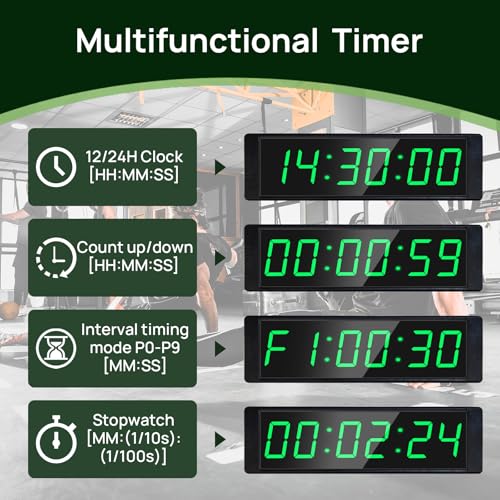 YZ Gym Timer Clock for Home Gym, Fitness Timer with Stopwatch, Large Digital Stopwatch Countdown Clock, 12/24H Digital Wall Clock, with Stand - style: battery (with stand)