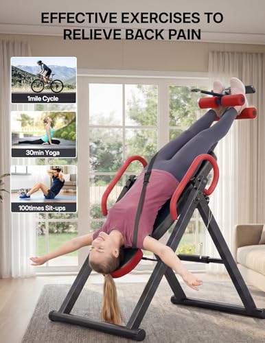 YOLEO Gravity Inversion Table for Back Pain Relief 2026 New Inversion Table w/Lumbar Support Easy to Assemble Back Stretcher Machine 300 lbs - color: Red02