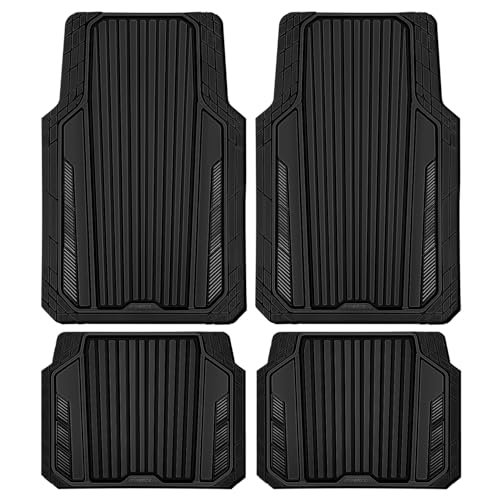 CAR PASS Heavy Duty Sporty Rubber Car Mats, Deep Dish All Weather Car Floor Mats Full Set, Waterproof Anti-Slip Automotive Matts Rugs Trim to Fit for Most Sedans SUVs Vans, All Black - color: black