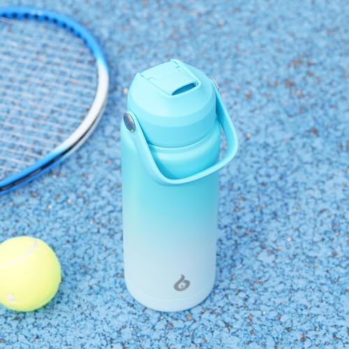 BJPKPK Insulated Water Bottle with Straw Lid, 18oz Thermo Water Bottles with Soft Nozzle, Flex Handle & Non-slip Boot, BPA Free Leak Proof Stainless Steel Metal Thermo, Tumblers, Cups,Sea Salt - color: Sea Salt, size: 18 Ounces