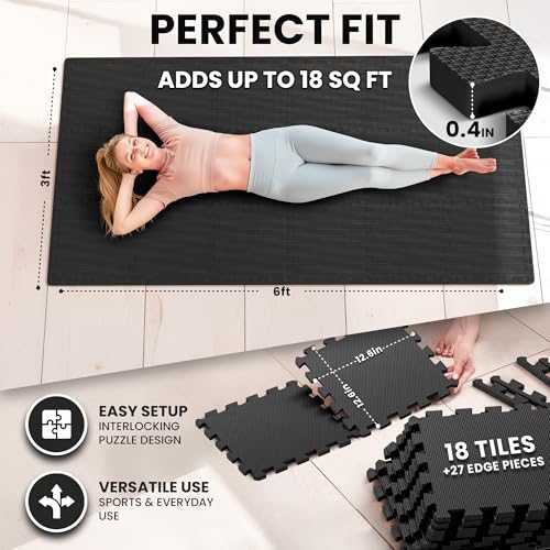 bemaxx Gym Mats Set - 18 pcs EVA Interlocking Foam Floor Tiles (12.6"x12.6"x0.4") 18sqft Protective Gym Flooring Sports Home Workout Exercise Mats Puzzle Garage Fitness Play-Room Pool Treadmill Bike - color: Anthracite, size: 18 Tiles | 18 sq ft