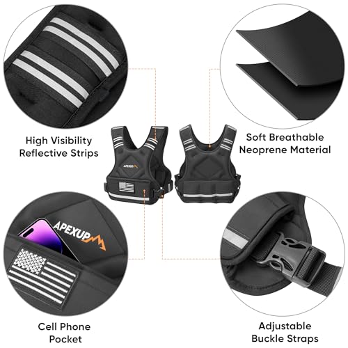 APEXUP Adjustable Weighted Vest, 4-10lb/12-18lb/20-32lb Vest with 6 Ironsand Weights and Large Pocket, Weight Vest for Men Women Strength Training, Running, Walking - color: Black, size: 20-32lbs