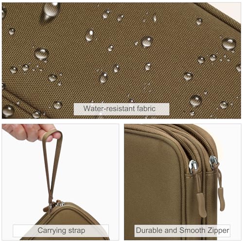 FYY Electronic Organizer, Travel Tech Pouch Bag, Medium, Brown | Wrist Strap, Waterproof, Double Layers Portable Electronics Travel Carrying Case for Cord, Charger, Daily Business Trips Use - color: Brown, size: Medium