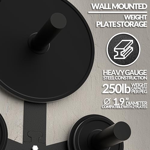 Fitvids Weight Plate Storage Rack, Weight Plate Holder Wall Mounted Bumper Plate Storage for Home Gym, Fit 2" Olympic Plates, 3 Pegs