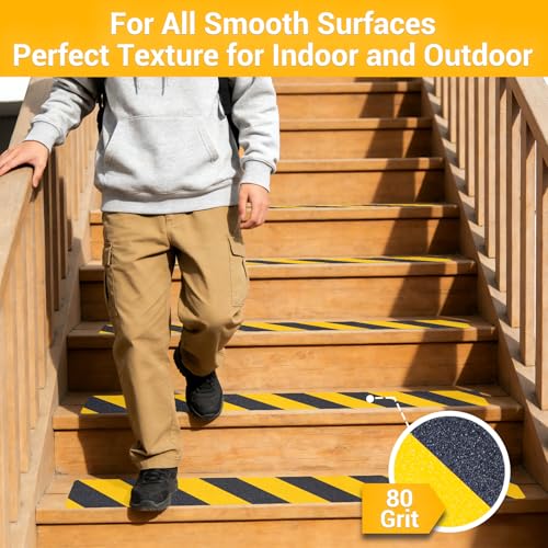 12-Pack 6”x30” Anti Slip Tape Caution Black/Yellow, Pre-Cut Stair Treads Non Slip Traction Tape for Outdoor/Indoor, Waterproof Non Skid Tape for Stair Step, Easy to Install - color: Black/Yellow, size: 6" x 30"