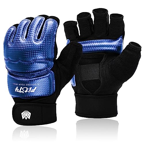 FitsT4 Sports Half Mitts MMA UFC Training Boxing Punch Bag Martial Arts Gloves - color: Blue, size: Small