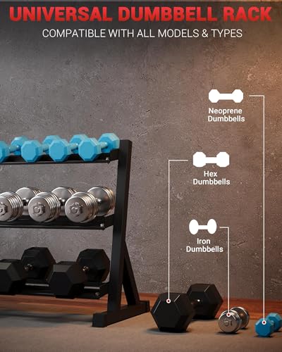 Heavy Duty Steel 3-Tier Dumbbell Rack for Home Gym – Space-Saving Weight Storage Shelf – Non-Slip Base, Rubber Guards, Holds Up to 480/800/1000 LB, Fits 5 or 6 Pairs Hex Weights