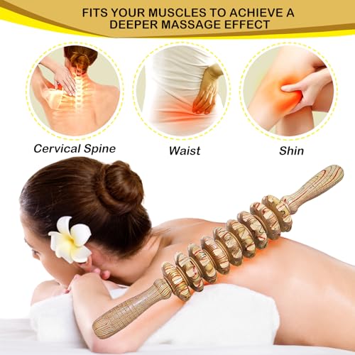 Wooden Massager Handheld Roller Trigger Point Massager Stick for Fascia, Cellulite, Muscle & Abdomen , Body Therapy Massager, Muscle Belly Relief Tool… - color: Gear Type